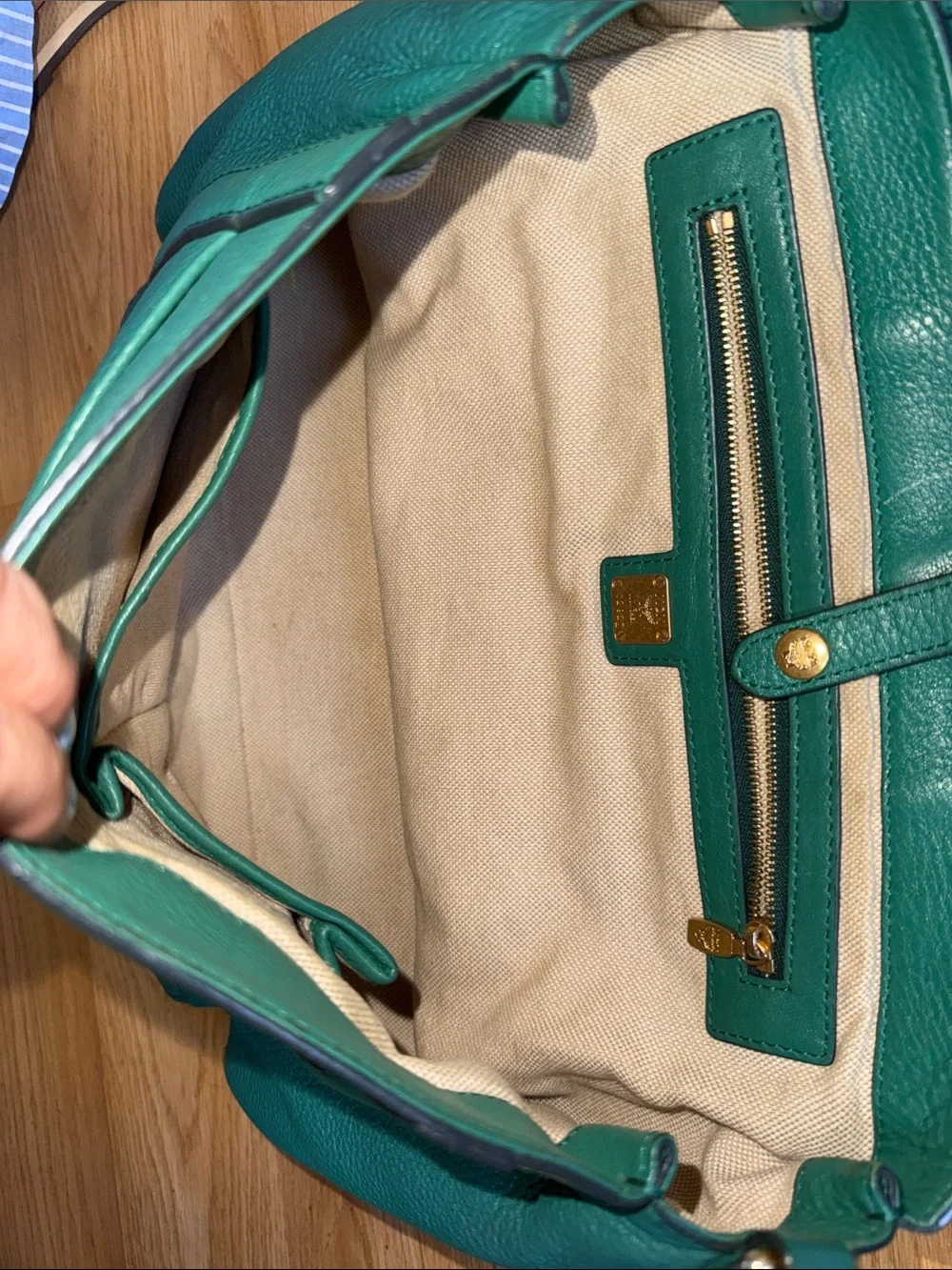 MCM Top Handle Bag Green Leather Crossbody